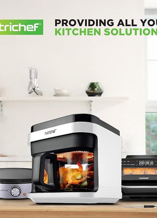 Nutrichef 5.8 Quart Air Fryer | 8-1 Preset Cook Modes | Transparent Fry Bowl for Best Cooking Results | Cook Shrimp, Steak, Fries, Wings, Chicken & More | Precise Temperature Control & Time | White