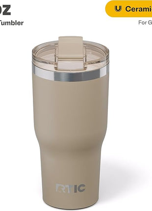 RTIC 30oz Essential Tumbler with Lid, Ceramic Lined, Insulated, Stainless Steel, Metal, Double Wall Vacuum-Insulation, Travel Cup for Iced Coffee, Tea, Hot and Cold Drink, Beach