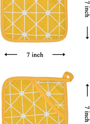 Oven Mitts and Potholders BBQ Gloves-Oven Mitts and Pot Holders with Recycled Infill Silicone Non-Slip Cooking Gloves for Cooking Baking Grilling (4-Piece Set,Yellow)