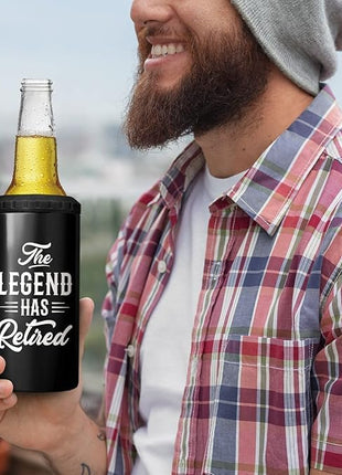 SANDJEST The Legend Has Retired 4-in-1 Design Tumbler Cup Can Cooler - 12oz Stainless Steel Insulated Cans Coozie Travel Mug Christmas, Birthday, Happy Retirement Gifts for Coworkers, Colleagues, Men
