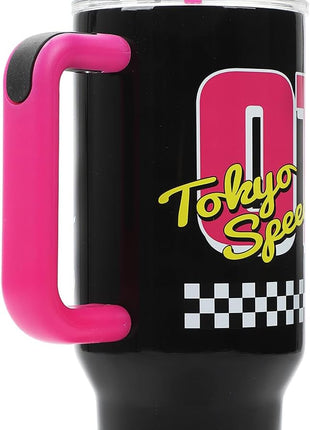 Bioworld Hello Kitty Race Car 40 Oz Black & Pink Stainless Steel Tumbler With Handle