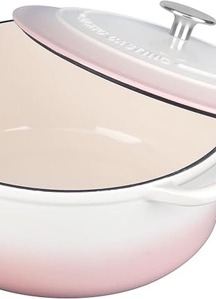 Enameled Cast Iron Dutch Oven Pot With Lid, 7 Quart, for Bread Baking, Cooking, White-Pink