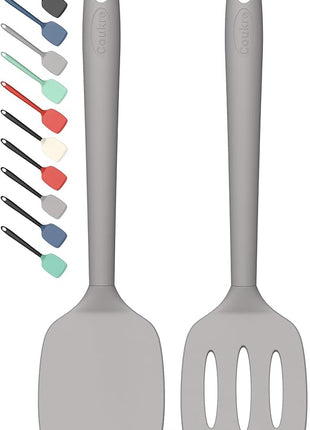 Coukre 2 Pack Silicone Spatula Set, High Heat Resistant, BPA Free Kitchen Spatula, Solid & Slotted Turner for Non-Stick Pans, Sautéing, and Flipping (2, PureGray)