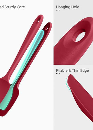 U-Taste Silicone Spoon Spatula Set, 600ºF High Heat Resistant Food Grade Flexible Rubber Scraper, Integrated Cooking Mixing Baking Kitchen Utensils Set of 3 for Nonstick Cookware (Red)