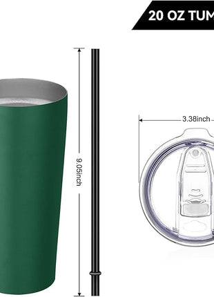 VEGOND 20oz Tumbler Stainless Steel Tumbler with Lid And Straw Vacuum Insulated Double Wall Travel Coffee Mug(dark green package 12)