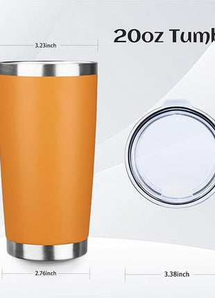 StarSpeed 20oz Tumbler Bulk with Lid, Stainless Steel Insulated Tumblers Double Wall Vacuum Insulated Travel Mug, Powder Coated Coffee Cups for Hot and Cold Drinks(Orange,6)