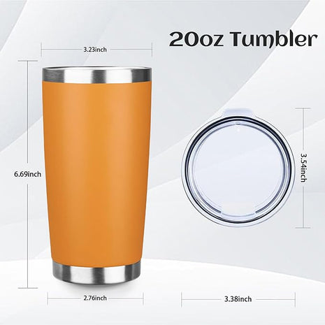 StarSpeed 20oz Tumbler Bulk with Lid, Stainless Steel Insulated Tumblers Double Wall Vacuum Insulated Travel Mug, Powder Coated Coffee Cups for Hot and Cold Drinks(Orange,6)