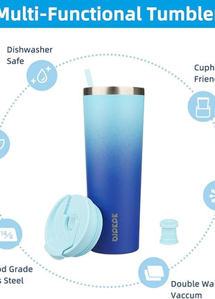 BJPKPK 30oz Insulated Tumbler With lid And Straw Stainless Steel Tumblers Travel Coffee Mug Reusable Thermal Cup,Sky