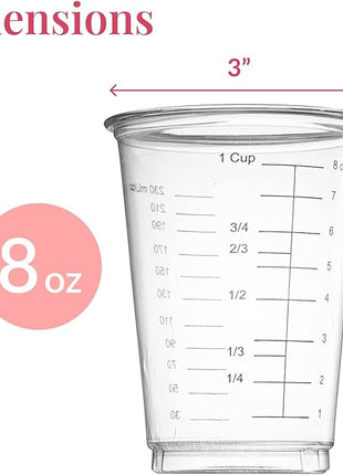 Prestee 50 Disposable Measuring Cups 8 oz - Plastic Paint Measuring Cups and Disposable Mixing Cups for Epoxy Resin - Versatile, Clear Measurement for Wet and Dry Ingredients for Baking and Crafting