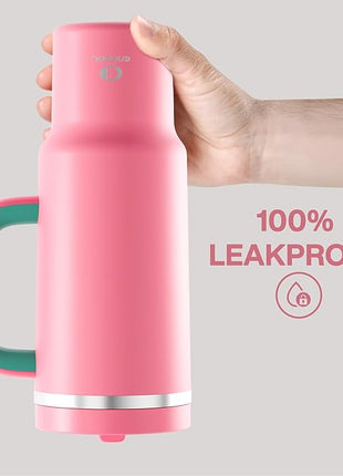 40 oz Tumbler with Handle and Straw: Stainless Steel Insulated Tumbler Keeps Cold for 24 Hours, Leakproof Travel Cup Fits in Cup Holder and BPA-Free,Tulip