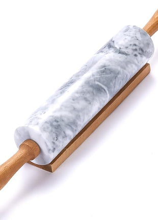 17 Inch Marble Rolling Pin with Wooden Handles & Wood Cradle, Dough Roller for Baking Pizza, Pies, Pastries, Pasta, Cookies