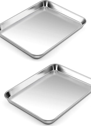 P&P CHEF 10.5 Inch Baking Cookie Sheet, Oven Pan Tray Stainless Steel Sheet Pan for Kitchen, Oven Bakeware for Multi Uses, Shiny Look & Dishwasher Safe, Healthy & Heavy Duty, 2Pcs