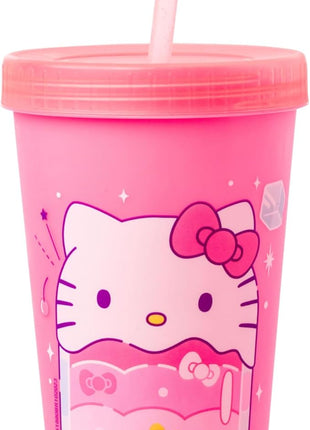 Silver Buffalo Sanrio Hello Kitty and Friends 4 Pack Color Changing Plastic Tumblers Featuring Hello Kitty, My Melody, Badtz Maru, and Cinnamoroll, 24 Ounce