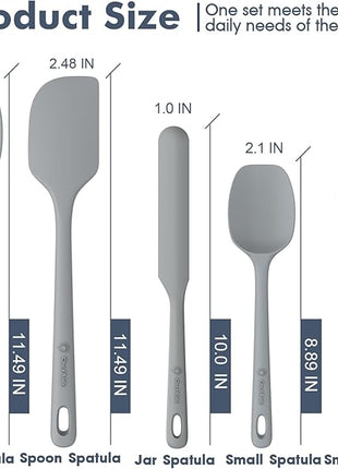5 Pieces Silicone Spatula Set, Food Grade Rubber Spatula, Upgrade Strong Handle with Ergonomic Grip, Heat Resistant Up to 600°F for Nonstick Cookware, Cooking Gray