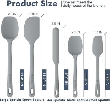 5 Pieces Silicone Spatula Set, Food Grade Rubber Spatula, Upgrade Strong Handle with Ergonomic Grip, Heat Resistant Up to 600°F for Nonstick Cookware, Cooking Gray