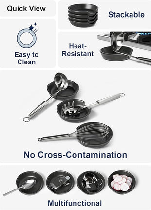 LE TAUCI Ceramic Spoon Rest, 4.8 Inch Spoon Rest for Stove Top, Spoon Holder for Kitchen Counter, Coffee Spoon rest, Utensil Rest for Cooking, Set of 4, Crude Black