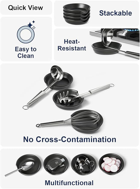 LE TAUCI Ceramic Spoon Rest, 4.8 Inch Spoon Rest for Stove Top, Spoon Holder for Kitchen Counter, Coffee Spoon rest, Utensil Rest for Cooking, Set of 4, Crude Black