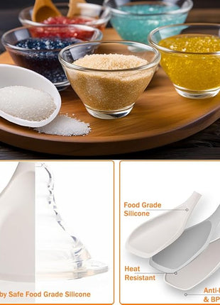 Large Silicone Cooking Spoons, Nonstick Solid Wooden Handle Kitchen Spoons, Heat Resistant Silicone Rubber Spoonula for Cooking, Serving, Basting, Mixing Tool, 13.2inch, Flexible Scraper (White)