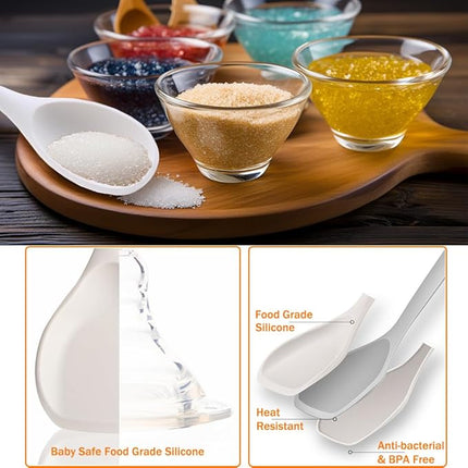 Large Silicone Cooking Spoons, Nonstick Solid Wooden Handle Kitchen Spoons, Heat Resistant Silicone Rubber Spoonula for Cooking, Serving, Basting, Mixing Tool, 13.2inch, Flexible Scraper (White)