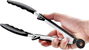 Silicone Tongs for Air Fryer, 2 Pack, Black Color, Premium Silicone BPA Free Non-Stick Stainless Steel Locking Food Tongs, 9-Inch and 12-Inch