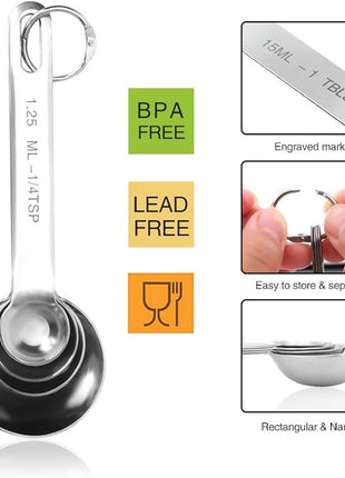 16 Magnetic Spice Tins, 200 Spice Labels, 4 Stainless Steel Measuring Spoons Magnetic Spice Containers Organizer Storage Condiment Jar Set of 16, Clear Lid, Sift and Pour