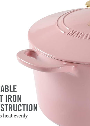 MARTHA STEWART Gatwick 7 QT Enamel Cast Iron Dutch Oven Pot with Lid, Pink