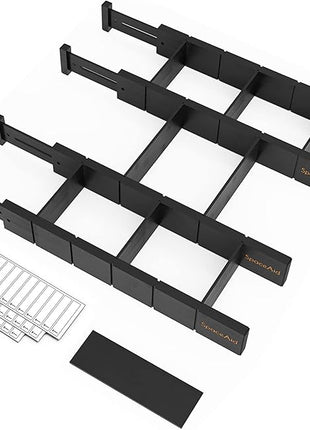 SpaceAid Bamboo Drawer Dividers with Inserts and Labels, Kitchen Adjustable Drawer Organizers, Expandable Organization for Home, Office, Dressers, 4 Dividers with 9 Inserts (17"-22" Black)