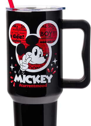 Silver Buffalo Disney Classic Mickey Mouse Hashtag Current Mood “#currentmood” Stainless Steel Tumbler with Handle and Straw, Fits in Standard Cup Holder, 40 Ounces (Pack of 12)