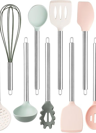 COOK WITH COLOR Silicone Cooking Utensils, Kitchen Utensil Set, Easy to Clean Silicone Kitchen Utensils, Cooking Utensils for Nonstick Cookware, Kitchen Gadgets Set, 10 Pieces, Mint