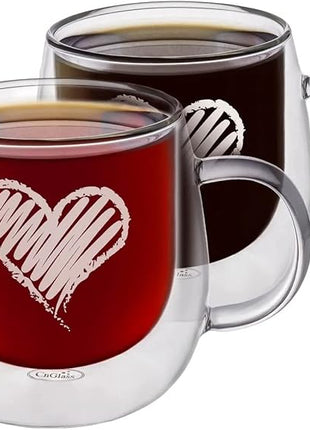 CNGLASS Double Walled Glass Coffee Mugs 10oz,Large Insulated Espresso Cups,Set of 2 Clear Glasses Cappuccino Mug with Handle(Tea Latte Glassware)