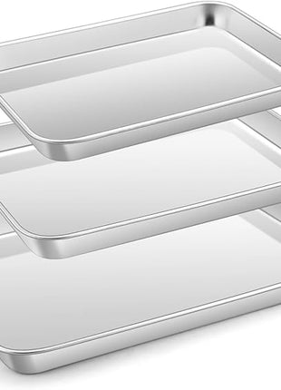 E-far Stainless Steel Baking Sheet Set of 3, 12.4”/10.5” /9.4” Cookie Sheet for Oven, Rimmed Metal Tray for Cooking Baking Bacon, Non-toxic & Dishwasher Safe