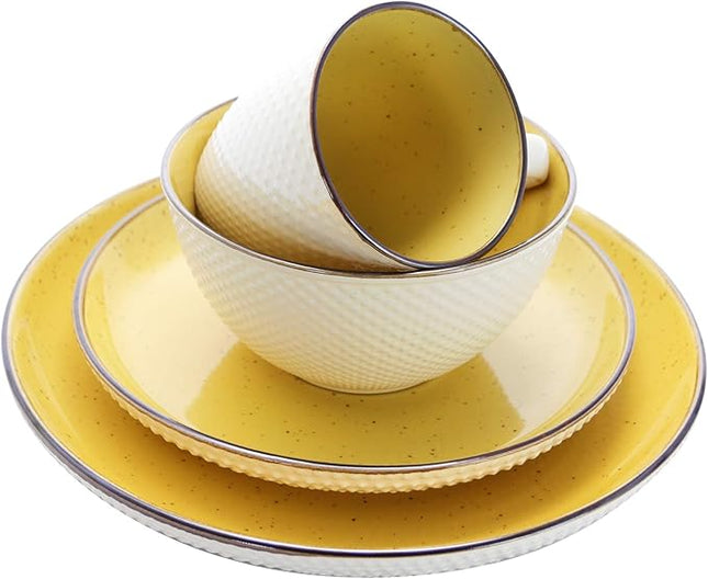 Elama's Luxuriously Mellow Yellow 16 Piece Dinnerware Set with Complete Setting for 4