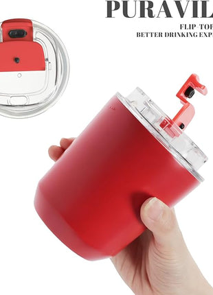 Puraville Insulated Tumblers with Lid, 10 oz Travel Coffee Mug Stainless Steel Vacuum Cup, Leak Proof Reusable Double Walled Coffee Tumbler for Iced and Hot Drinks, Red