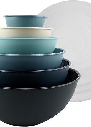 COOK WITH COLOR Plastic Mixing Bowls with Lids - 12 Piece Nesting Bowls Set includes 6 Prep Bowls and 6 Lids, Microwave Safe (Blue Ombre)