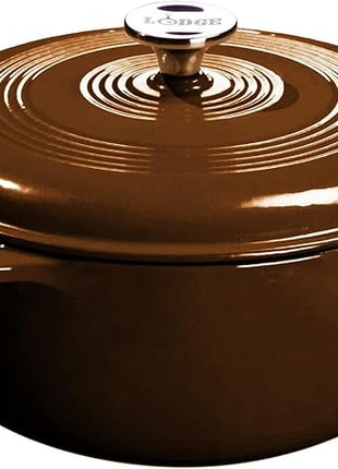 Lodge 6 Quart Enameled Cast Iron Dutch Oven with Lid – Dual Handles – Oven Safe up to 500° F or on Stovetop - Use to Marinate, Cook, Bake, Refrigerate and Serve – Burnt Sienna