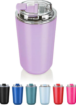 Puraville Insulated Tumblers with Lid, 14 oz Travel Coffee Mug Stainless Steel Vacuum Cup, Leak Proof Reusable Double Walled Coffee Tumbler for Iced and Hot Drinks, Lilac