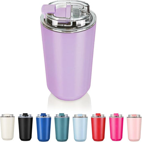 Puraville Insulated Tumblers with Lid, 14 oz Travel Coffee Mug Stainless Steel Vacuum Cup, Leak Proof Reusable Double Walled Coffee Tumbler for Iced and Hot Drinks, Lilac