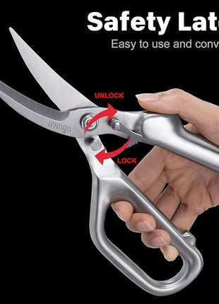 LIVINGO Kitchen Scissors - Heavy Duty Poultry Shears Sharp Cutting Food Chicken Bone Meat Vegetable for Cooking, Multipurpose Stainless Steel Utility Scissors, Safety Lock