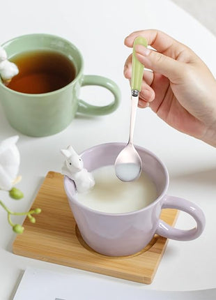 BigNoseDeer Cute Easter Bunny Mugs with 3D Rabbit Inside Ceramic Bunny Coffee Mug with Spoon Cute Gifts Easter Gifts for Women Kids 12oz (Purple)