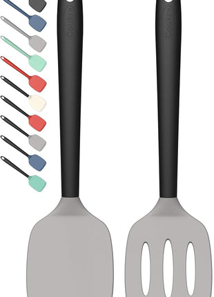 Coukre 2 Pack Silicone Spatula Set, High Heat Resistant, BPA Free Kitchen Spatula, Solid & Slotted Turner for Non-Stick Pans, Sautéing, and Flipping (2, Gray)