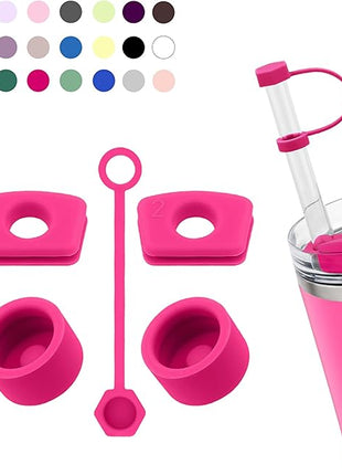 Silicone Spill Stopper Set Compatible with Stanley Cup 2.0 30oz & 40oz with Straw Cover (Set of 2, Passion Pink)