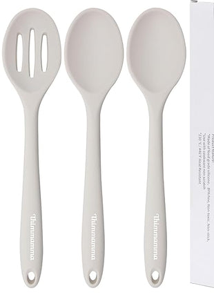 Slotted Solid Silicone Spoons Set for Cooking Dishwasher Safe, Heat Resistant White BPA Free Nonstick Kitchen Serving Spoon Mixing Spoons Basting Spoon Stirring