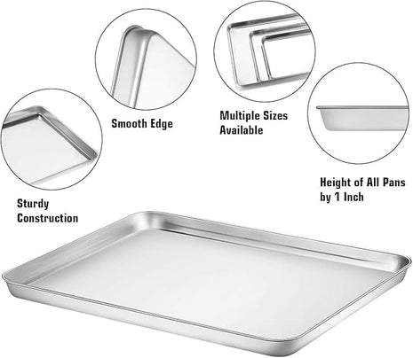Wildone Baking Sheet with Silicone Mat Set, Set of 6 (3 Sheets + 3 Mats), Stainless Steel Cookie Sheet Baking Pan with Silicone Mat, Non Toxic & Heavy Duty & Easy Clean
