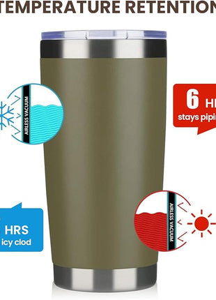 MEWAY 20oz Tumbler 4 Pack Double Wall Vacuum Insulated Travel Mug Bulk, Stainless Steel Tumblers with Lid and Straw, Durable Powder Coated Coffee Cups for Cold & Hot Drinks (Army Green, 4)