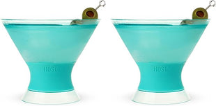 Host Freeze Insulated Martini Cooling Cups, Plastic Freezer Gel Chiller Double Wall Stemless Cocktail Glass Set of 2 9oz, Tinted Aqua Blue, Green