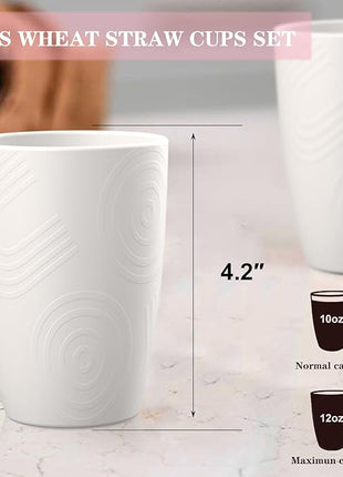 Homienly Drinking Cups 12 OZ Wheat Straw Cup Sets of 6 Reusable Water Drinking Glasses Dishwasher Safe Water Glasses Lightweight Tumbler for Kitchen - White