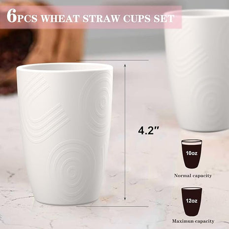 Homienly Drinking Cups 12 OZ Wheat Straw Cup Sets of 6 Reusable Water Drinking Glasses Dishwasher Safe Water Glasses Lightweight Tumbler for Kitchen - White