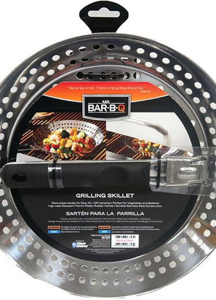 Mr. Bar-B-Q 12" Stainless Steel Skillet, Deep Fryer Strainer for Seafood, Vegetable Grill Basket w/Removable Handle Stainless Steel for BBQ Grill, Camping, Backpacking, Grilling Accessories 06753Y