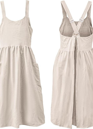 Uaussi Cotton Linen Apron Cross Back Work Apron for Women with Pockets Pinafore Dress X Cross Halter Apron for Chef Gardening