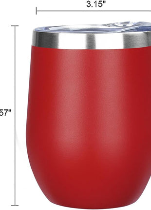 MEZMUT 12 Oz Insulated Wine Tumbler with Lid Double Wall Vacuum Stainless Steel Wine Glass Coffee Mug Insulated Tumbler Cup for Champaign, Cocktail, Beer (Red, 1 Pack)